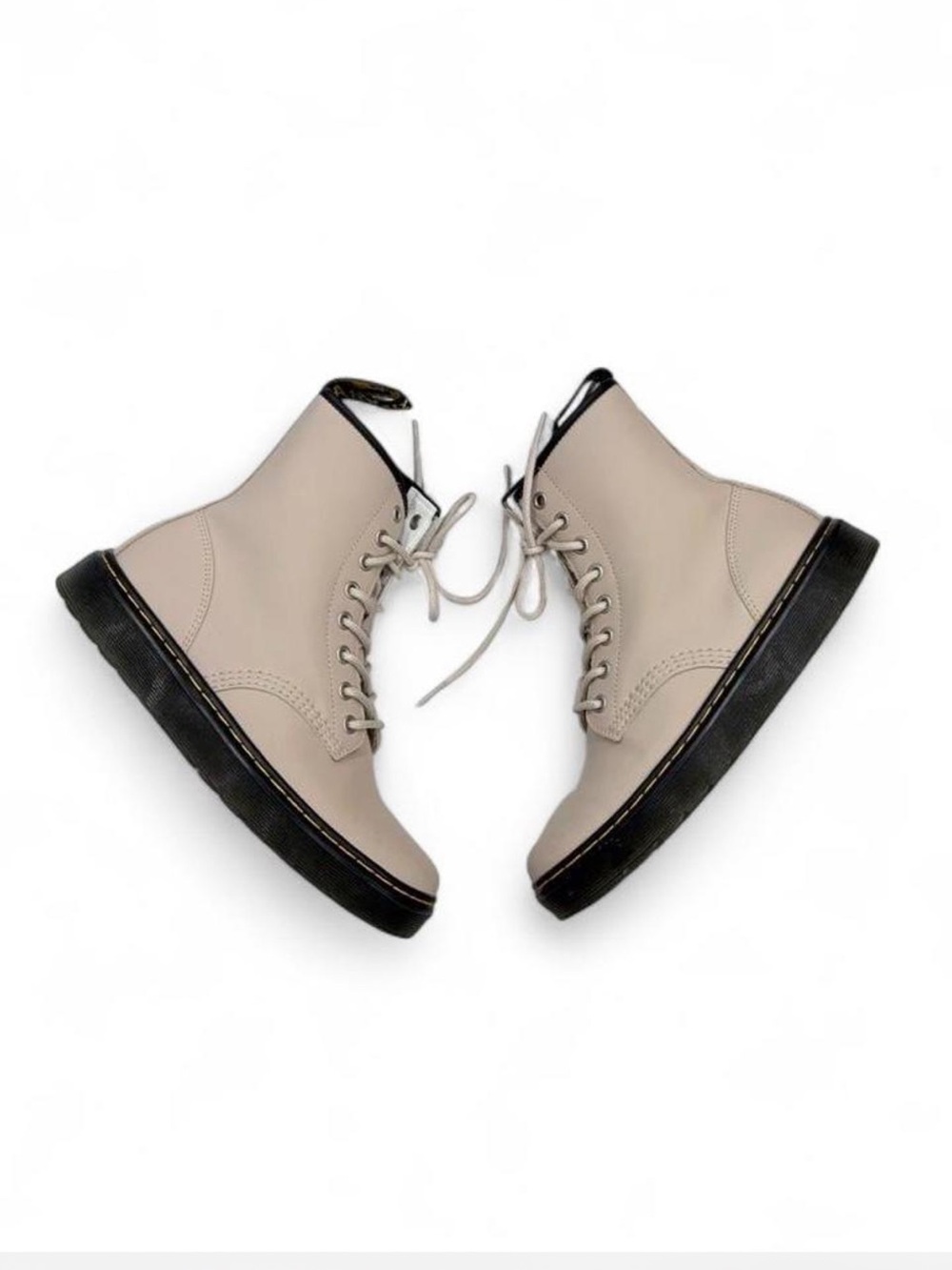 Dr. Martens Beige Lace-Up Combat Boots with Black Trim